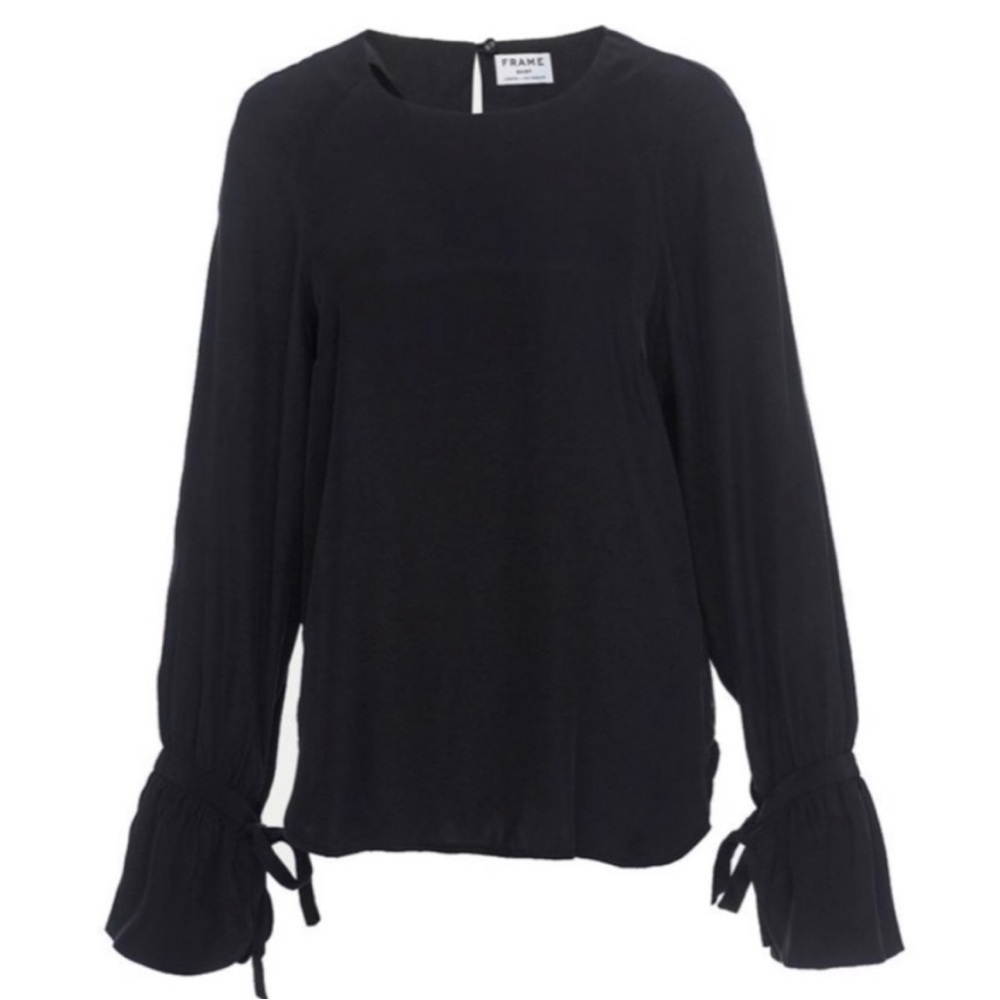 NWT FRAME Denim Voluminous Cuff Silk Blouse - Black Size Medium